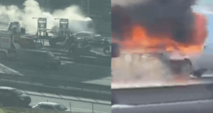 Bağcılar TEM Otoyolu’nda minibüs alev alev yandı