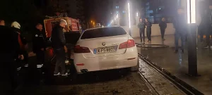 Otomobil Yangınına Balkondan Müdahale