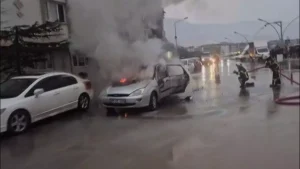 Amasya’da Otomobil Yangını