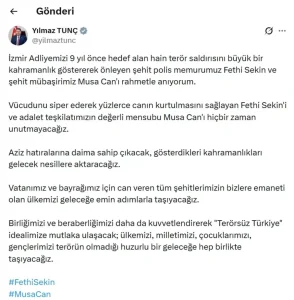 Bakan Tunç, şehitler Fethi Sekin ve Musa Can’ı andı