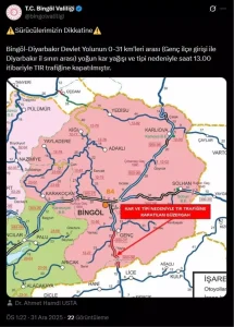 Bingöl-Diyarbakır Yolu TIR Trafiğine Kapandı