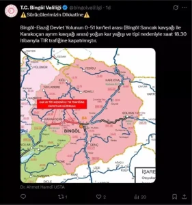 Bingöl-Elazığ Yolu TIR Trafiğine Kapandı