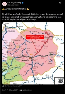 Bingöl-Erzurum Yolu TIR Trafiğine Kapandı