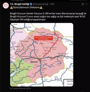Bingöl-Erzurum Yolu TIR Trafigine Kapandı