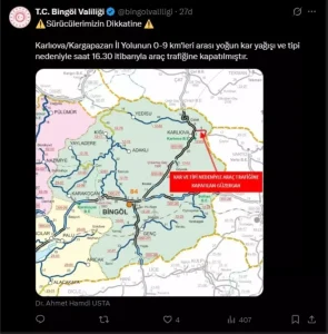 Bingöl-Muş Yolu TIR Trafiğine Kapandı