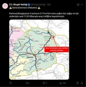 Bingöl’de Kar Yağışı 272 Yolu Kapatıldı