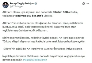 Cumhurbaşkanı Erdoğan: AK Parti üye sayısı 11 milyon 543 bin 301’e ulaştı