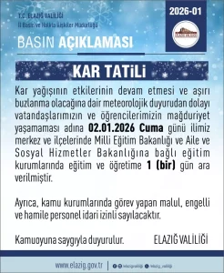Elazığ’da Kar Yağışı Nedeniyle Eğitime Ara