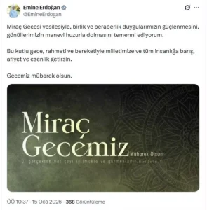 Emine Erdoğan’dan ‘Miraç Gecesi’ mesajı