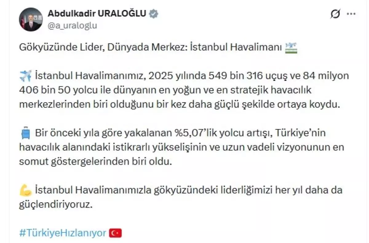 İstanbul Havalimanı’nda 2025’te 84 milyon yolcu