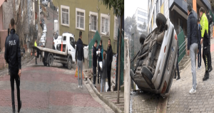 Kağıthane’de 2 araca ve doğalgaz kutusuna çarparak takla attı