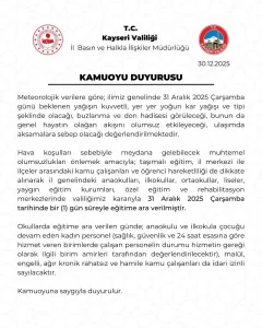 Kayseri’de Kar Yağışı Sebebiyle Okullar Tatil