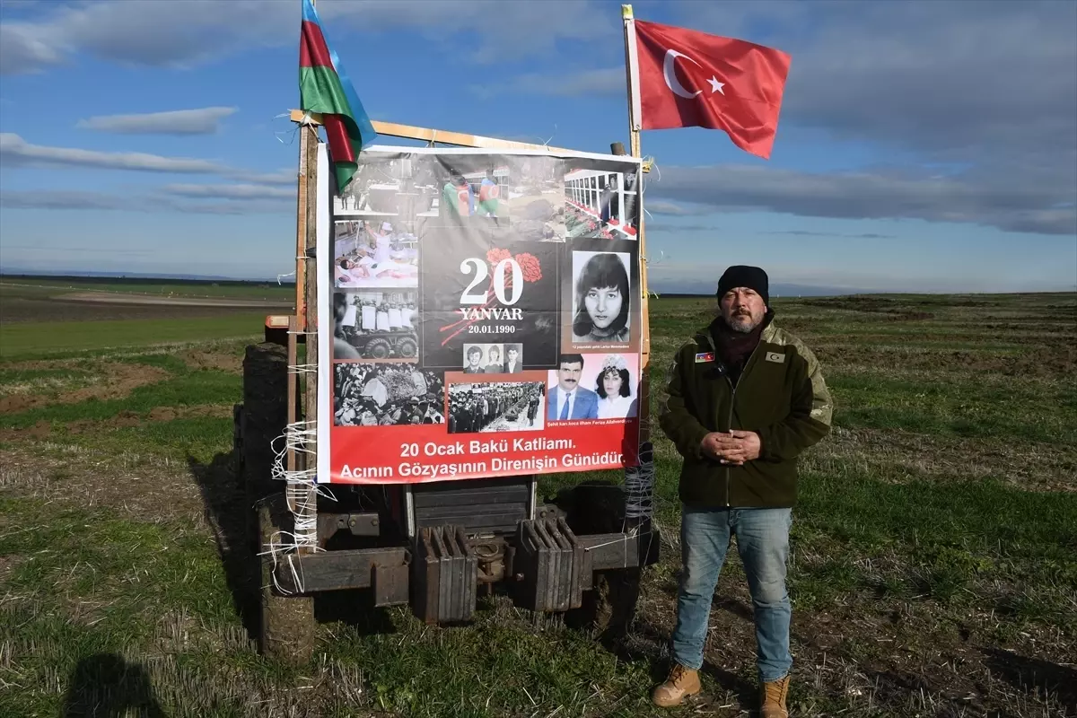 Kırklarelili çiftçi tarlasına pullukla “20 Ocak Bakü şehitlerini saygıyla anıyoruz” yazdı