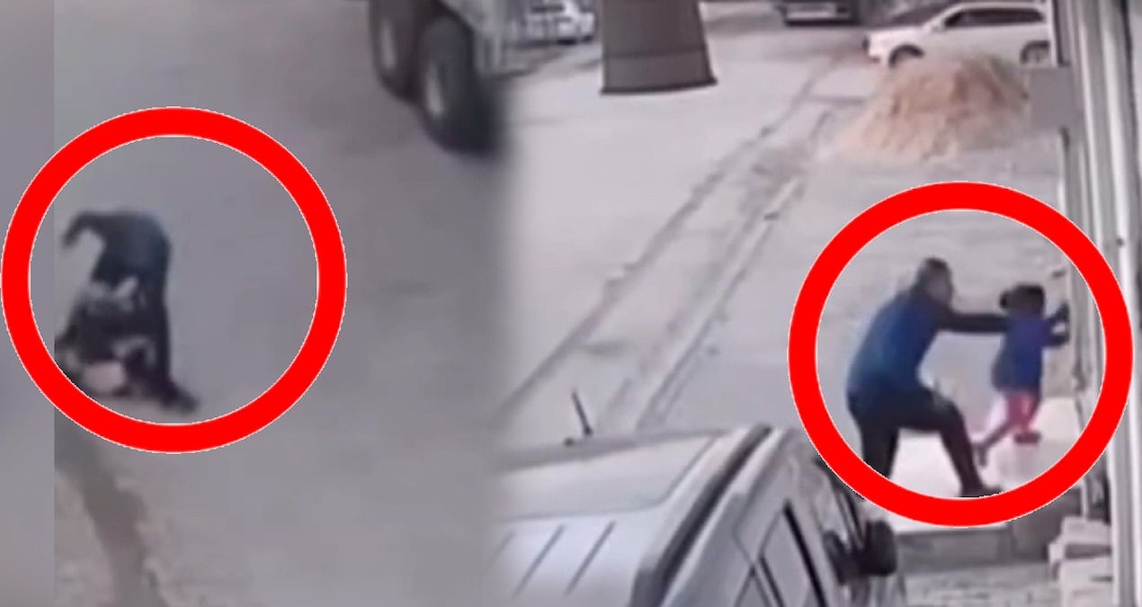 Kucağında bebek olan kadını ve çocuğu dövdü!