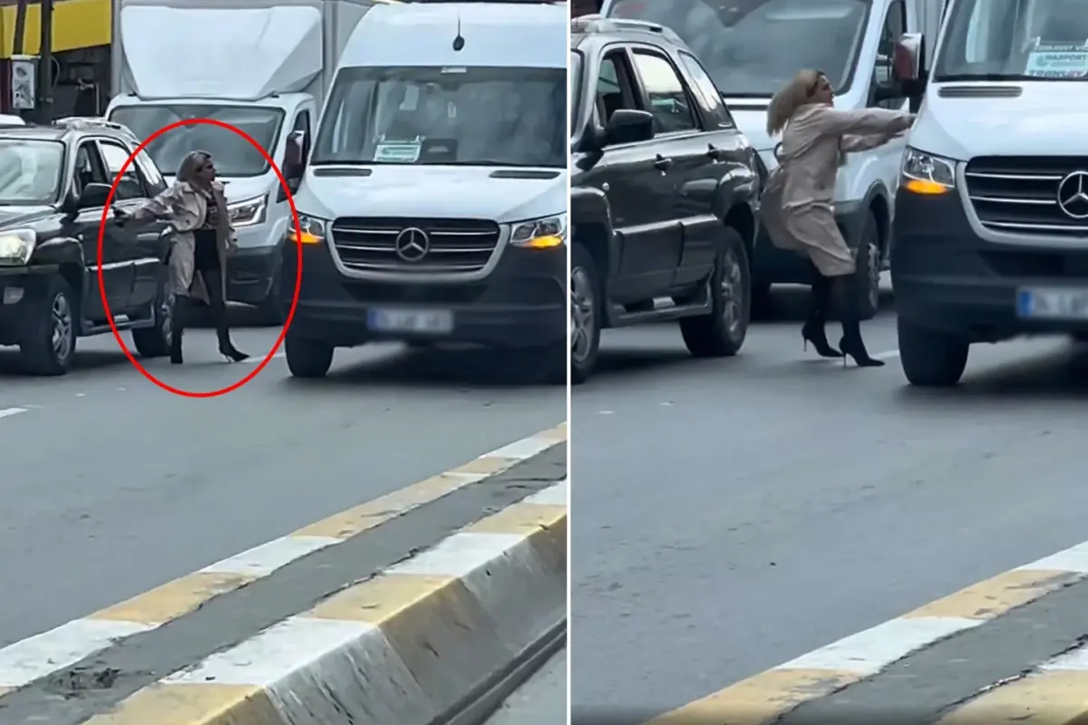 Lüks cipinden inip topuklu çizmeleriyle trafiği birbirine kattı