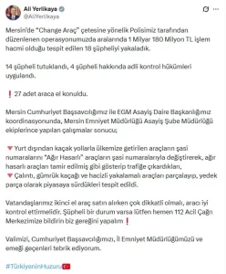 Mersin’de ‘Change Araç’ Çetesine Operasyon