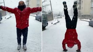 Samsun’da yağan karda 20 taklalık sevinç