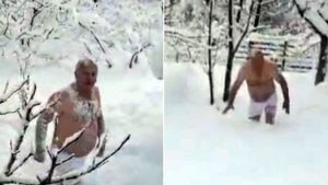 Sinop’ta bir vatandaş yüksekliği 40 santimi bulan karda yüzdü