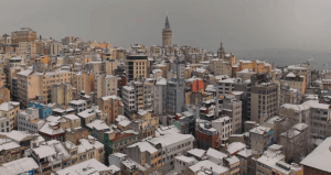 Tarihi yarımada beyaza büründü, seyirlik manzara havadan görüntülendi