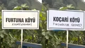 Taşacak Bu Deniz’in “giremez” yazan köy tabelaları değişti! İşte yeni Koçari ve Furtuna tabelası…