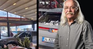 Ünlü sanatçı Cahit Berkay aracıyla restorana daldı