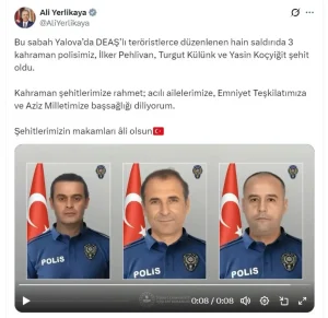 Yalova’da Şehit Olan Polislerin İsimleri Açıklandı