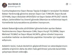 Adalet Bakanı Gürlek’ten Yeni Atamalara Teşekkür ve Kararlılık Vurgusu