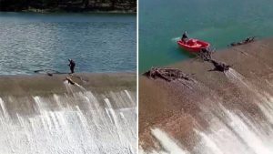 Antalya’daki Alakır Barajı’nda tehlikeli temizlik kamerada