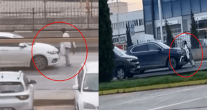 Araçları önüne atlayan kadın trafiği birbirine kattı