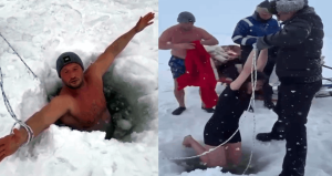 Çıldır Gölü’nün buz gibi suyuna daldılar