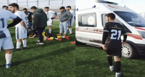 Dili boğazına kaçan kaleci böyle kurtarıldı