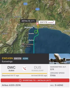 Dubai-Düsseldorf Uçağı Antalya’ya İndi