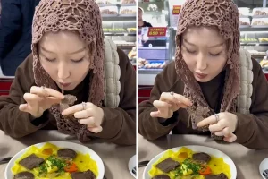 At eti yiyen kadın o anları kayda alıp paylaştı: İlk lokmada…