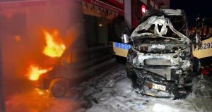 Avcılar’da park halindeki minibüs alev alev yandı