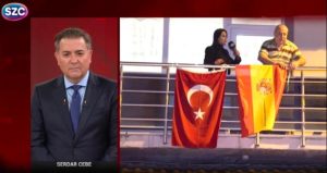 Bayrak asan dayı canlı yayında İspanya Bayrağı astı