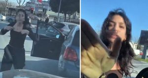 Bu kez araçtan genç bir kadın indi! Erkek sürücüye saldırdı