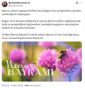 Burhanettin Duran’dan Nevruz Mesajı