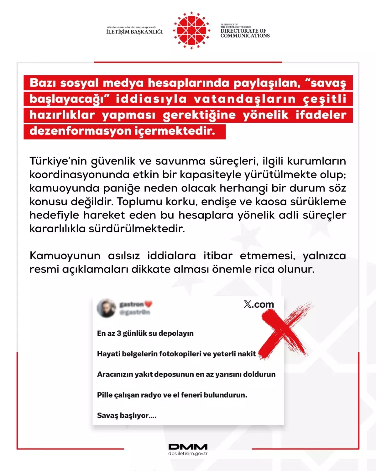 DMM’den Savaş İddialarına Yanıt