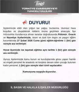 Tunceli’de Kar Nedeniyle Eğitime Ara